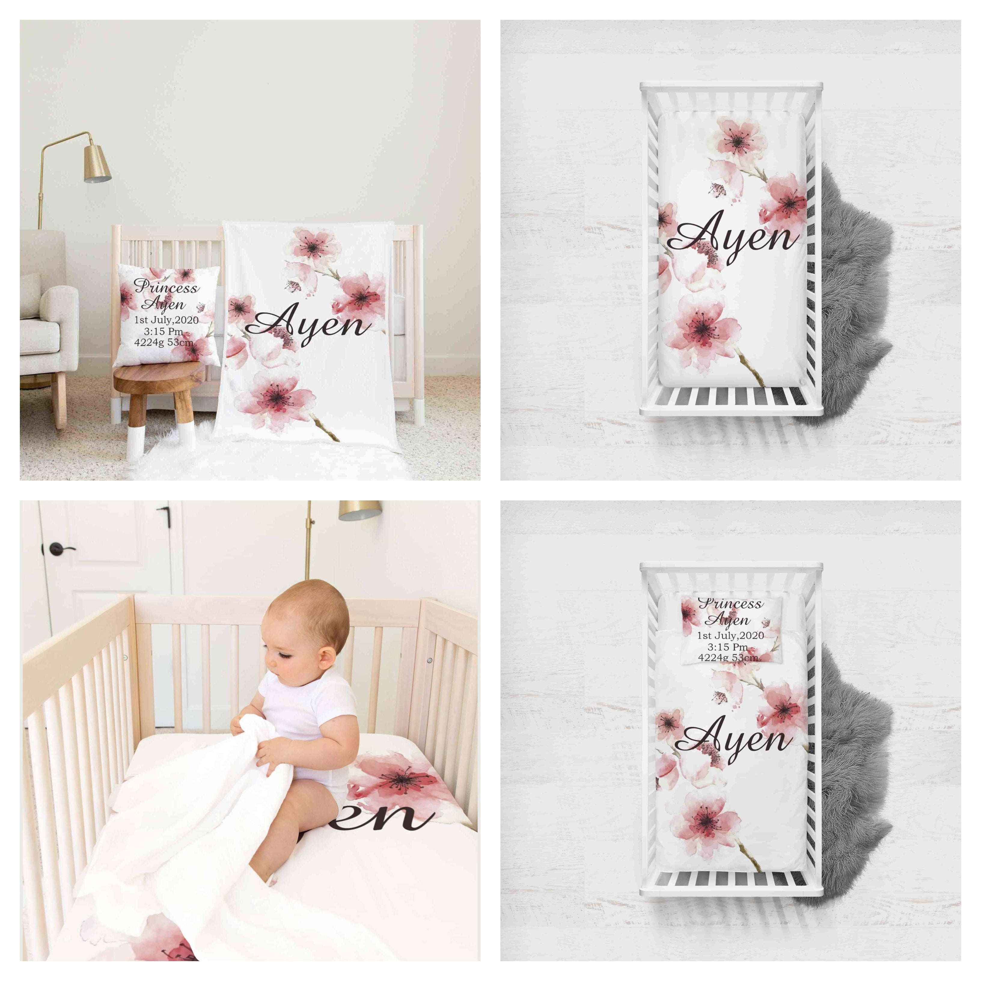 PInk Flower Themed Personalised Cot Set